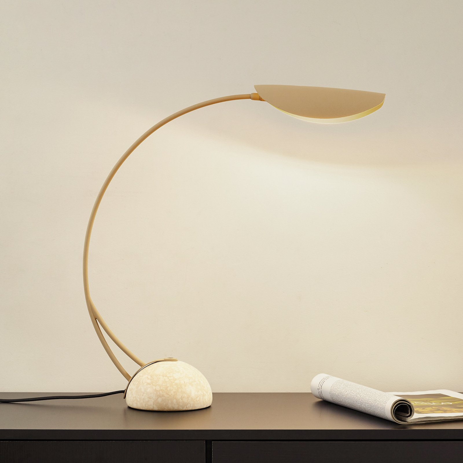 Candeeiro de mesa Lucande Rivera, bege, metal, pedra, 51 cm, G9