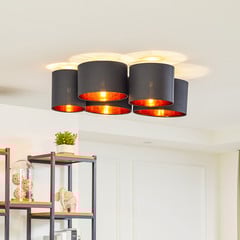 Plafón Lindby Laurenz, 5 luces, 83 cm negro/oro