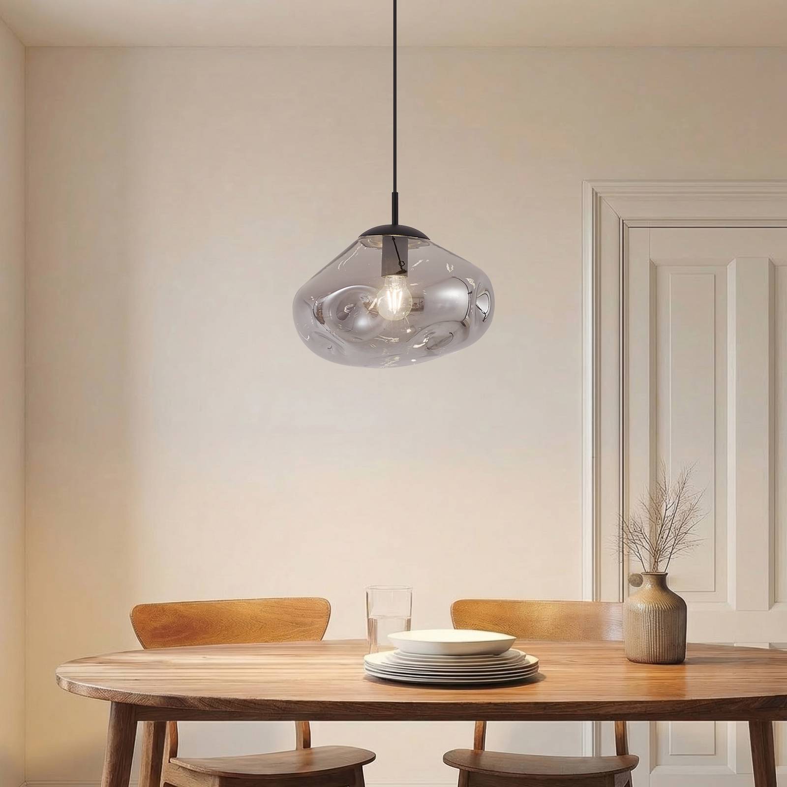 Lindby hanglamp Lelia, rookgrijs, glas, Ø 35 cm