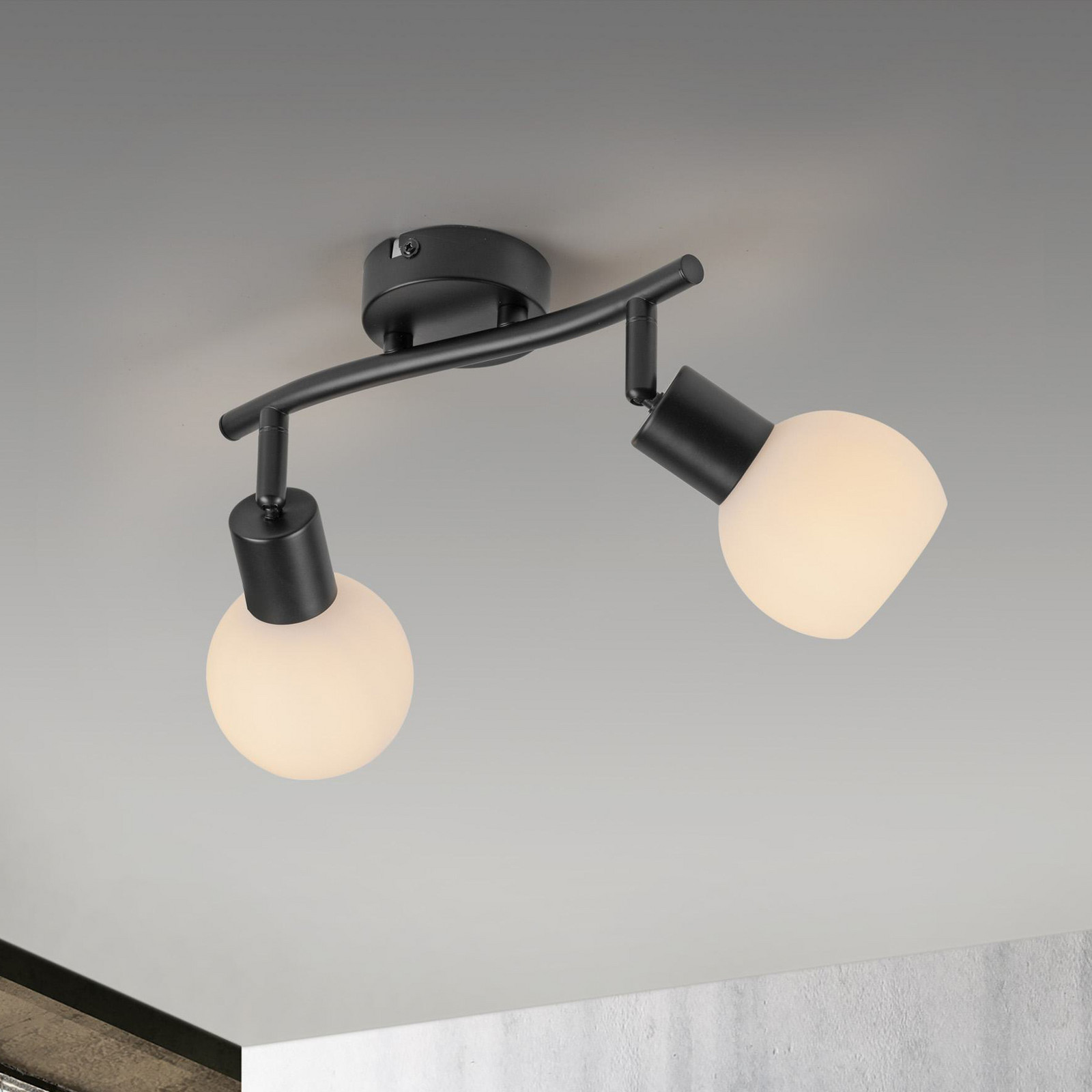 JUST LIGHT. Plafonieră Loki 2 lumini negru fier sticlă - Camera de zi / sufragerie - negru alb - Metal