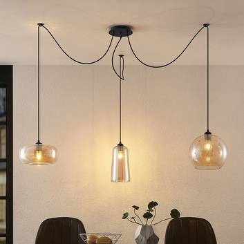 Lucande Zyli lámpara colgante, 3 luces, ámbar