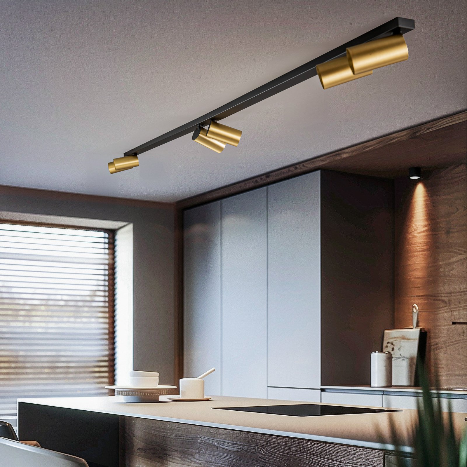 Mono VI ceiling spotlight black/brass 6-bulb
