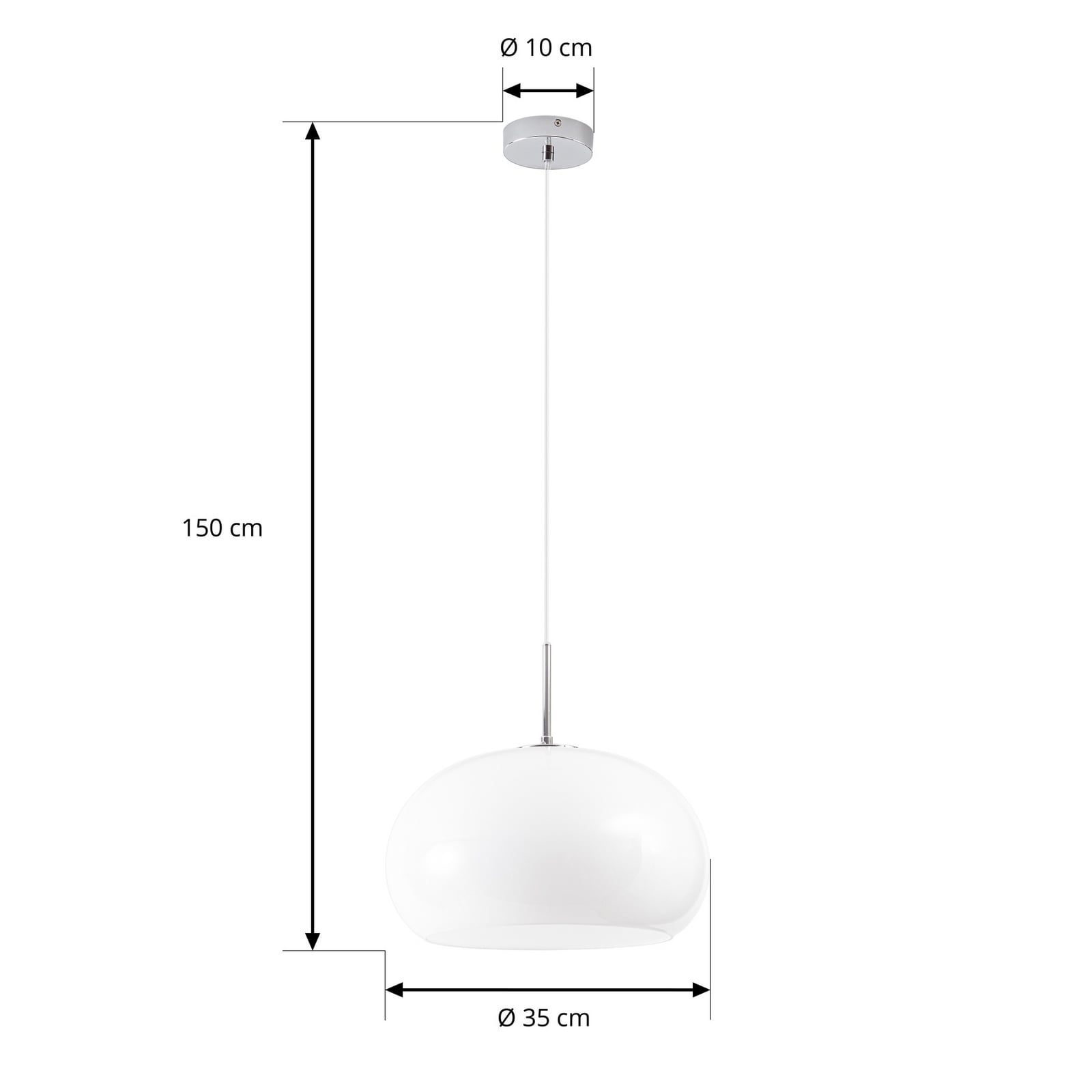 NOLA Hängeleuchte Owen, Ø 35 cm, Glas, chrom/weiß