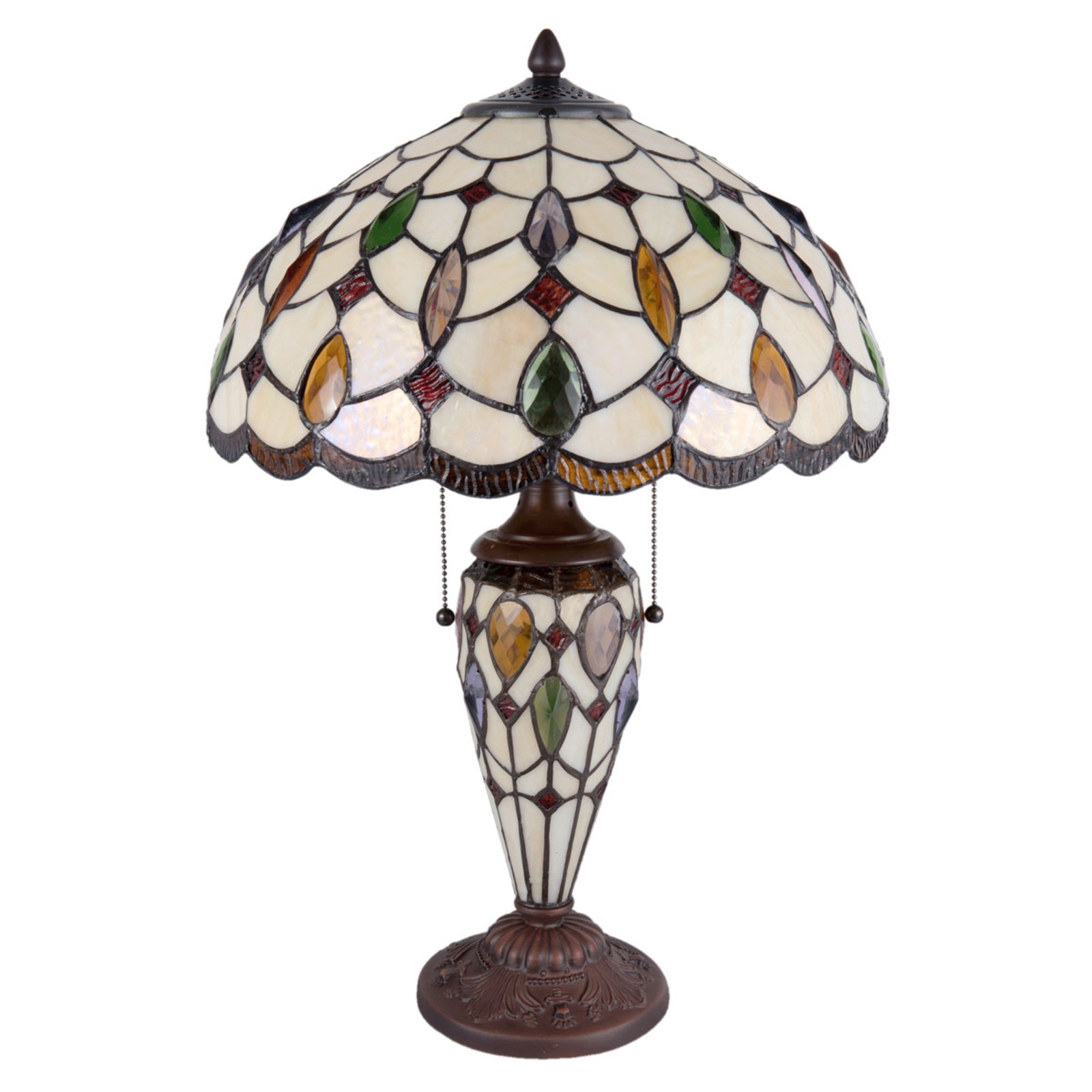 Tafellamp 5182 met bont Tiffany-glazen kap