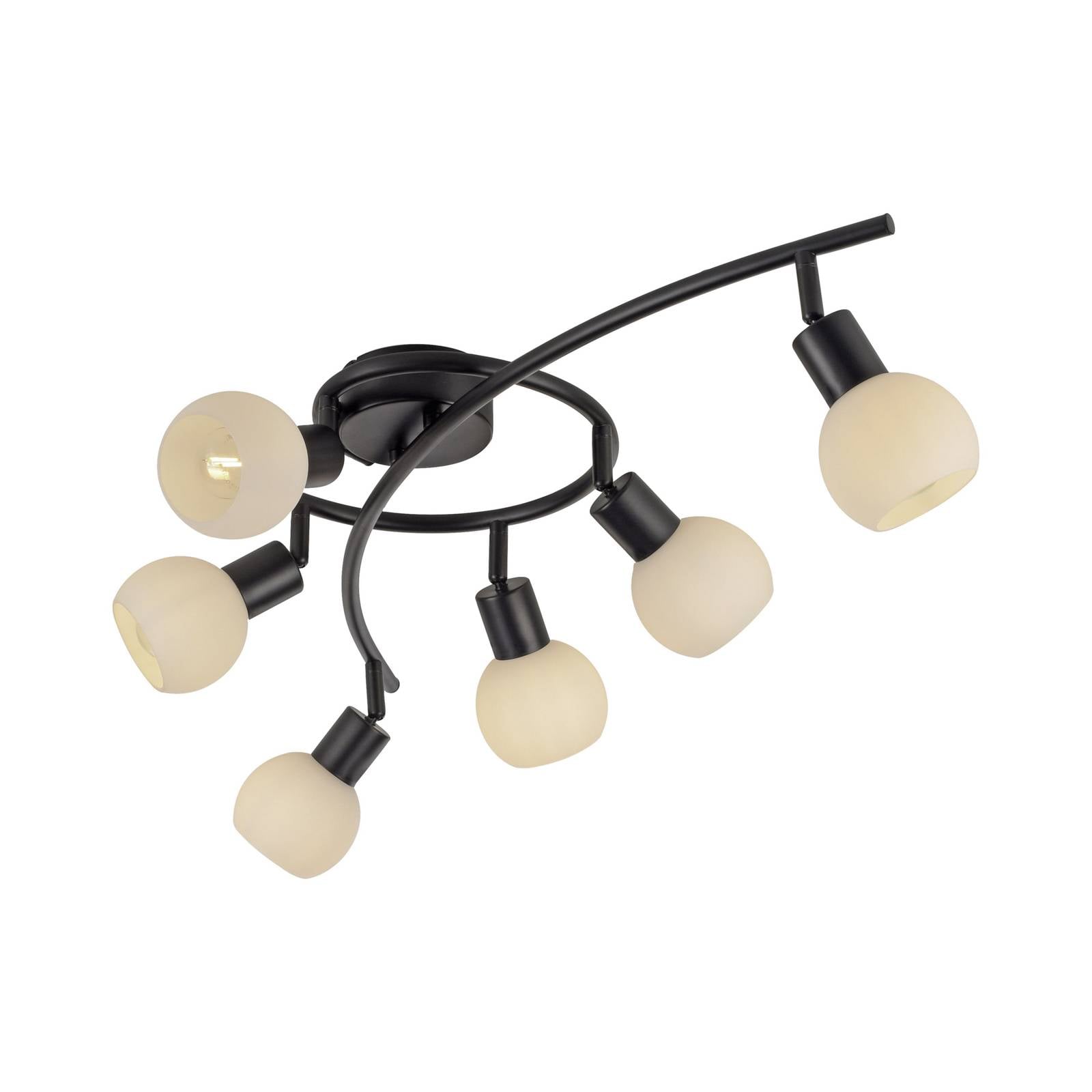 JUST LIGHT. Deckenleuchte Loki, 6-fl., schwarz, Eisen, Glas