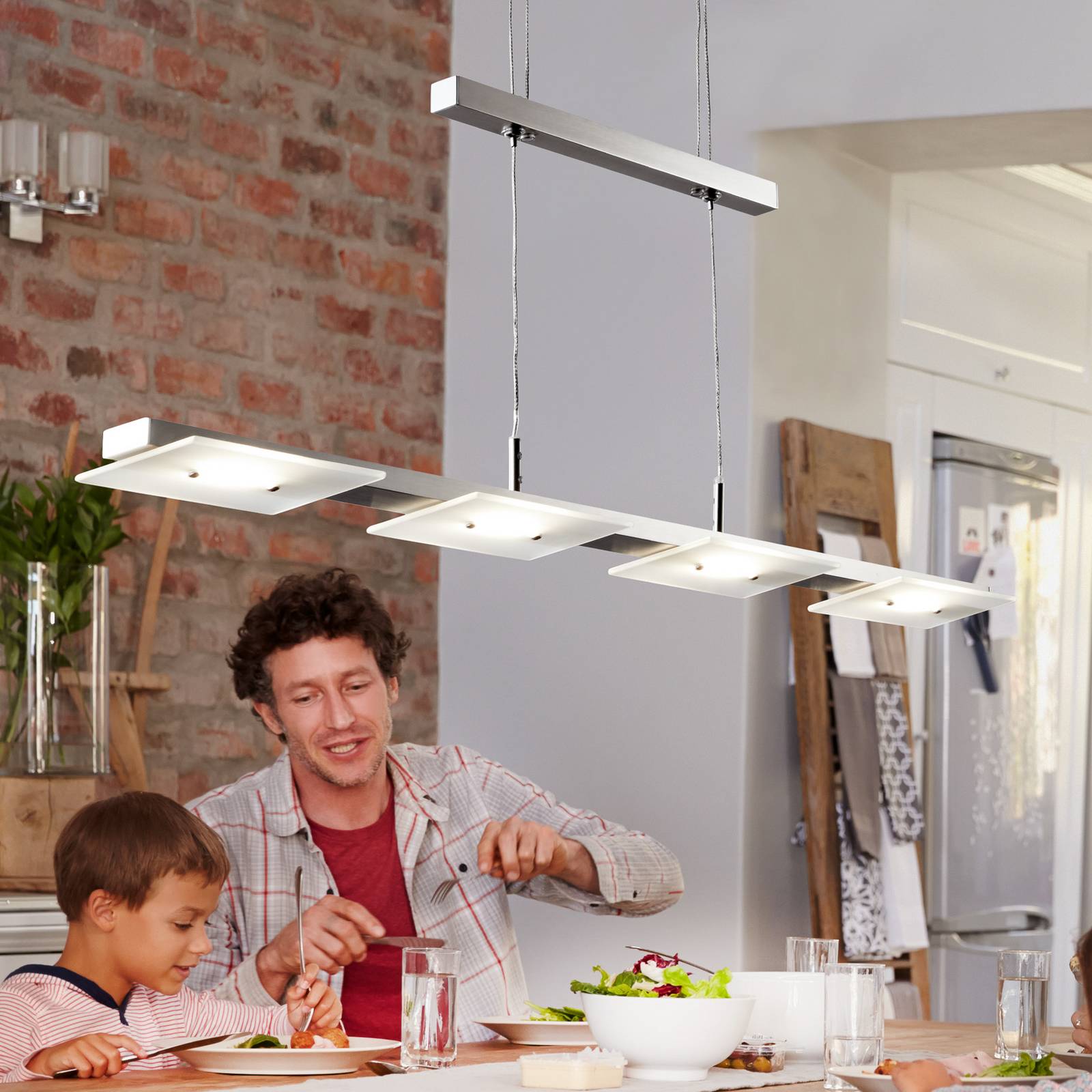 B.K. Licht Suspension LED Dina, à 4 lampes, nickel, réglable en hauteur, 3 000 K