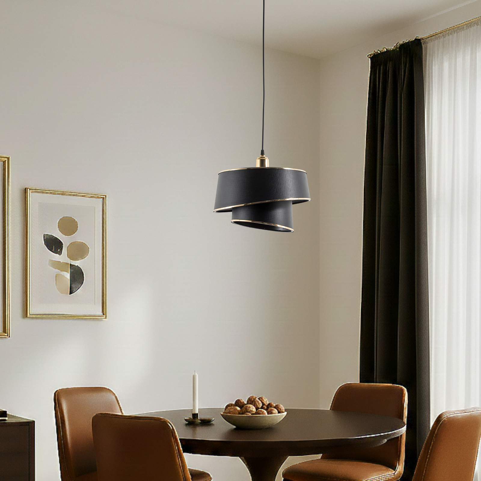 Hängeleuchte Lima, schwarz/gold, Stoff, Metall, Ø 32 cm