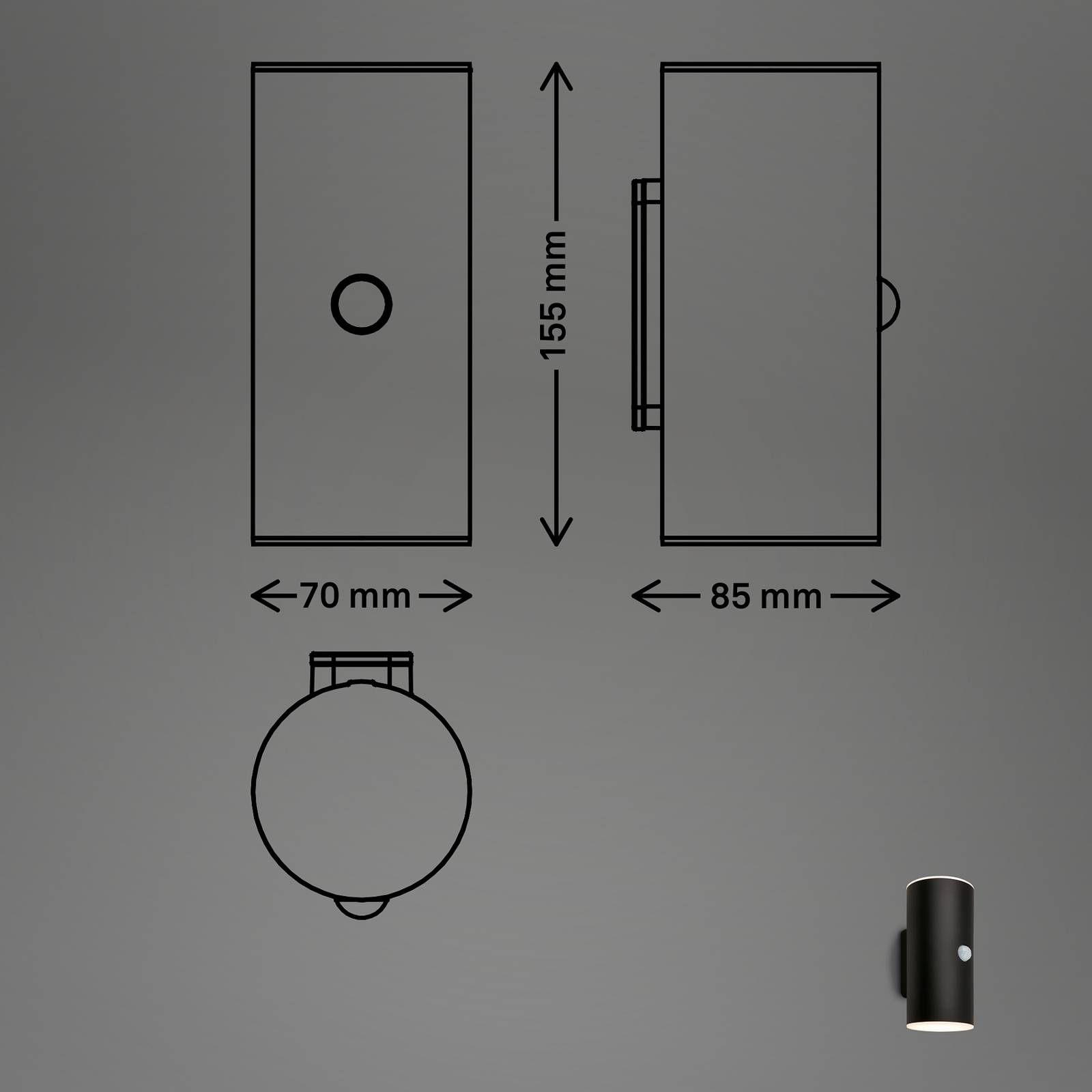 Akumulatorowy kinkiet zewnętrzny LED 3787015, czarny, czujnik, góra/dół