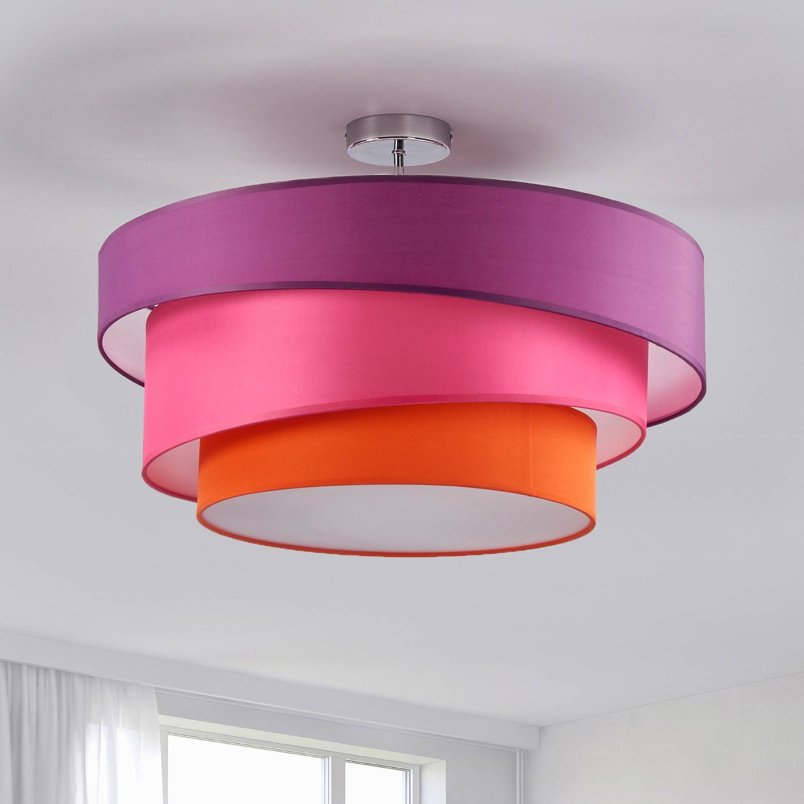 Trefarvet loftslampe Melia violet og pink