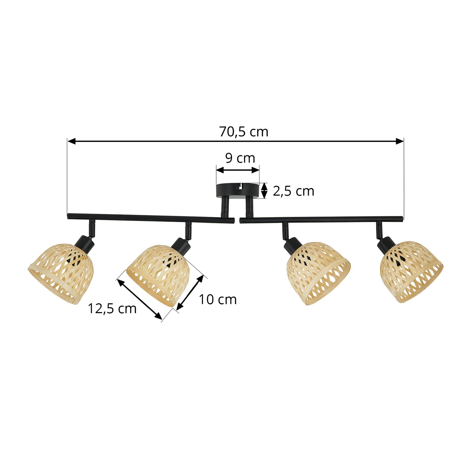 Lindby spot pour plafond Youstin, 70,5 cm de long, bambou 4 à 4 lampes, E14