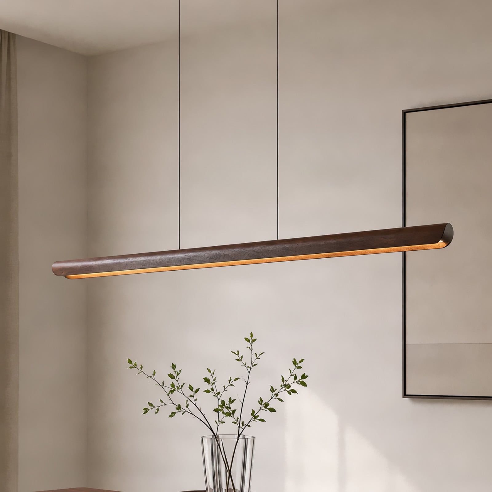 Callahan LED-hengelampe, valnøttre, lengde 115 cm – Lucande - Spisestue - Moderne - Med en lyskilde