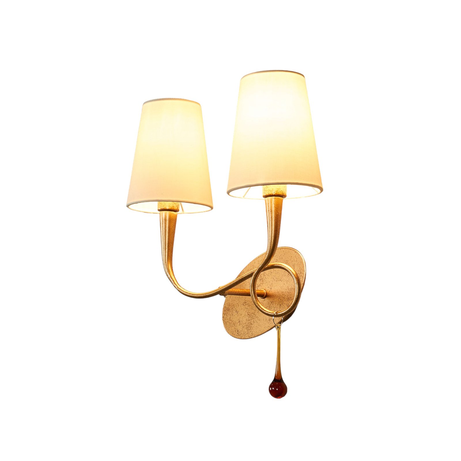 Wandlamp Paola 2-lamps goud met textielen kappen