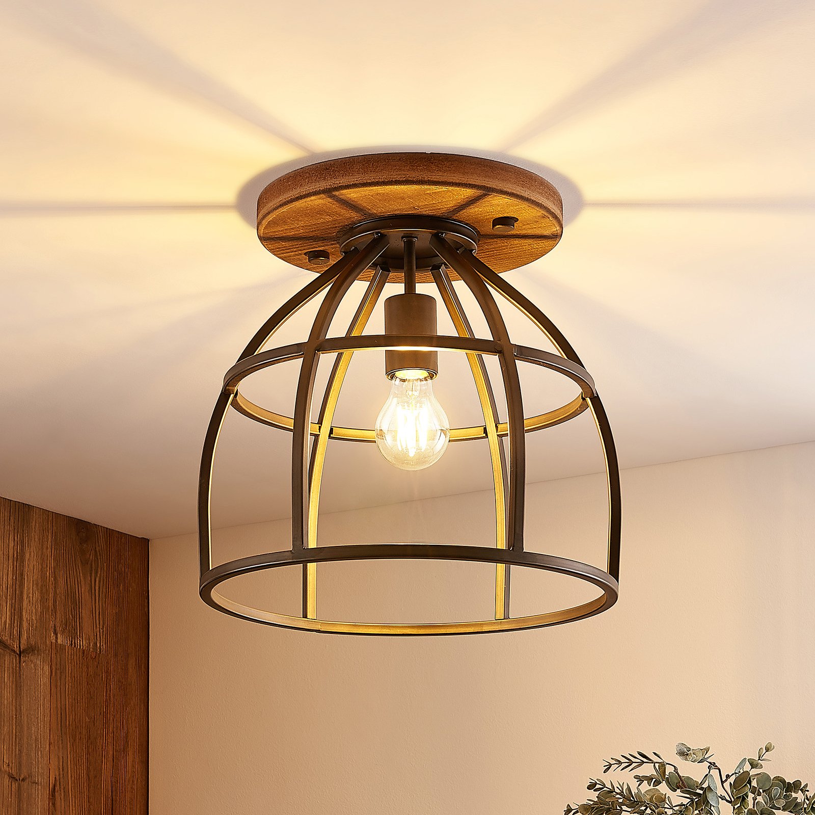 Rutger Round Plafonnier Wood/Black - Lindby