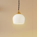 Lampa wisząca Lindby Nolane, Ø 11 cm, ceramika, biały/mosiądz