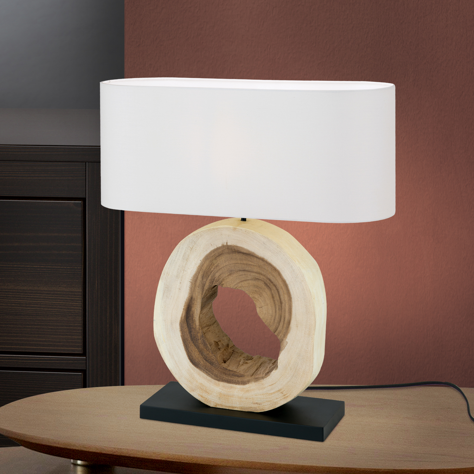 Lámpara de mesa Nathan, base de madera decorativa