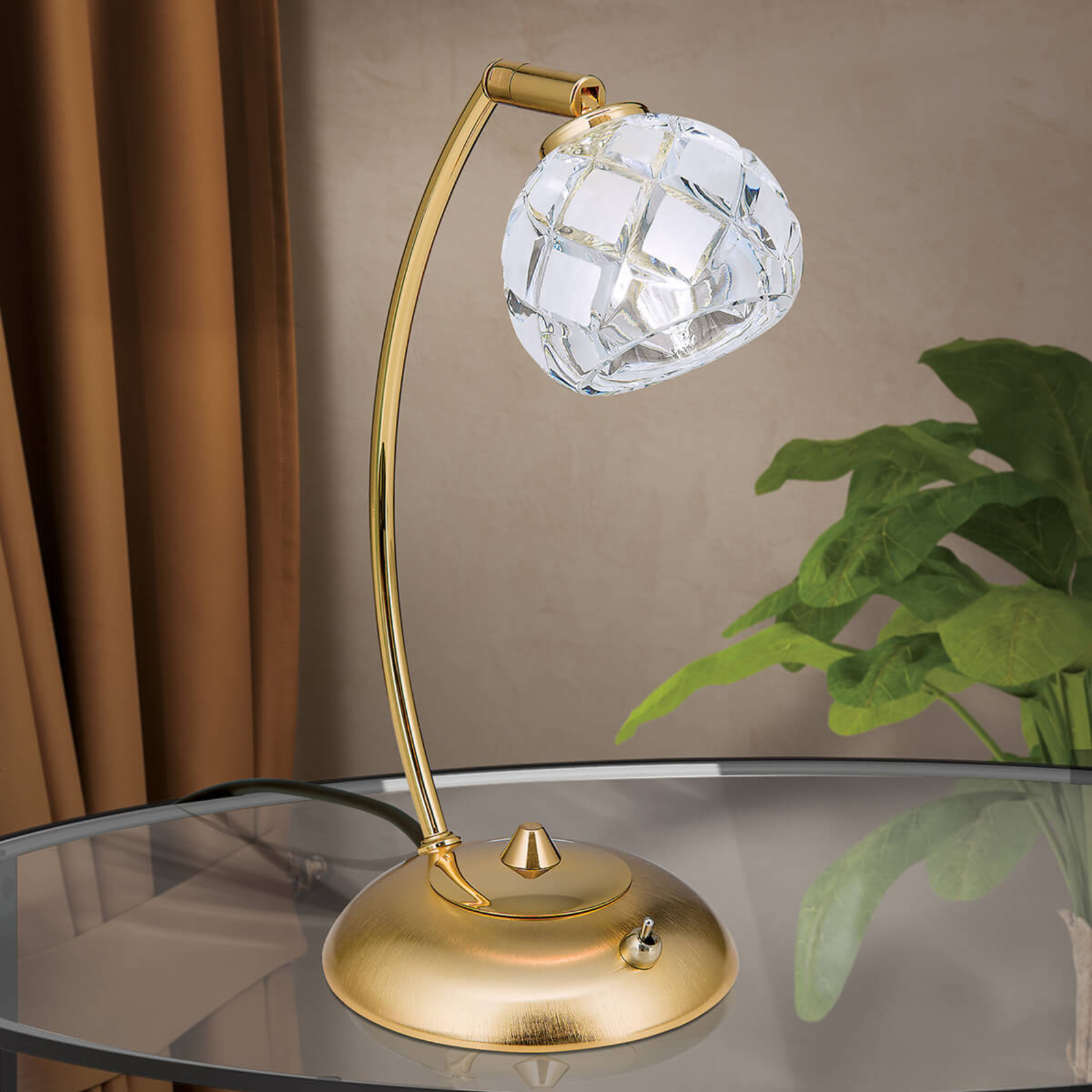 Candeeiro de mesa em cristal de chumbo Maderno, dourado