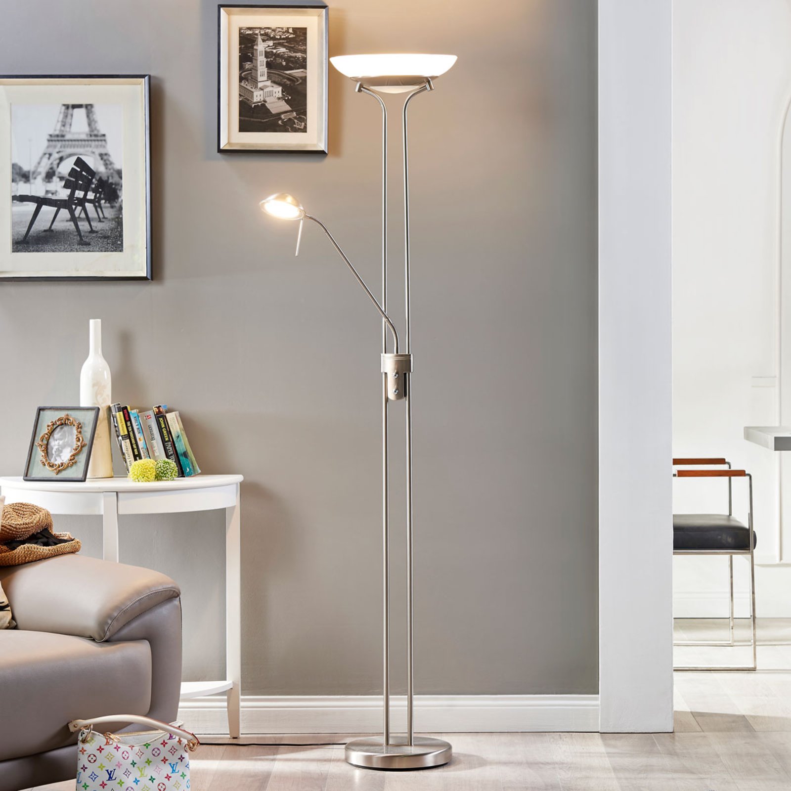 Yveta Floor Lamp Nickel/White - Lindby