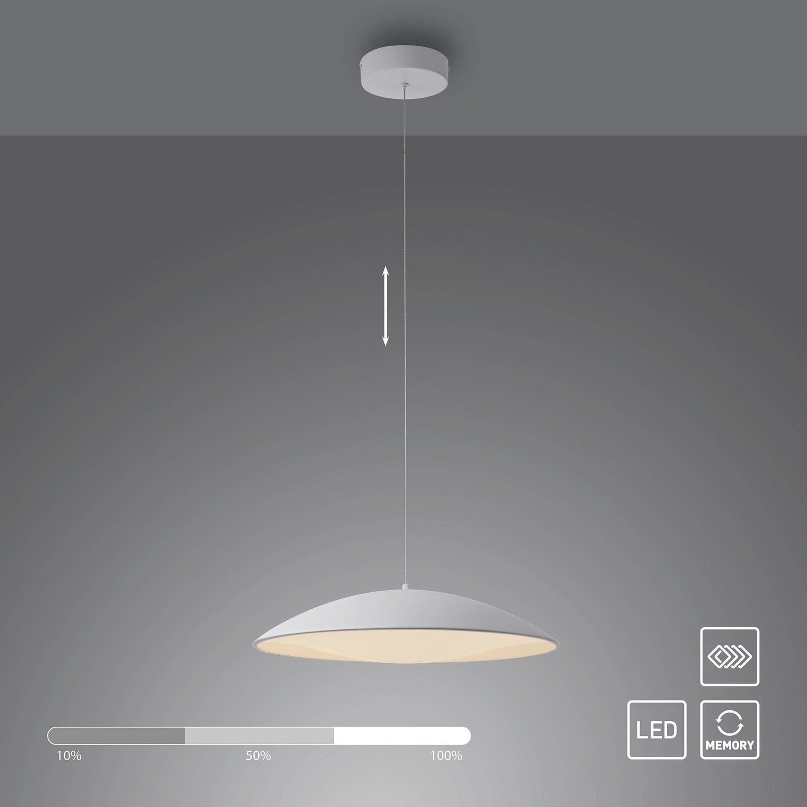 LED viseća svjetiljka LENTE, bijela, Ø 50 cm, metal, s prigušivačem