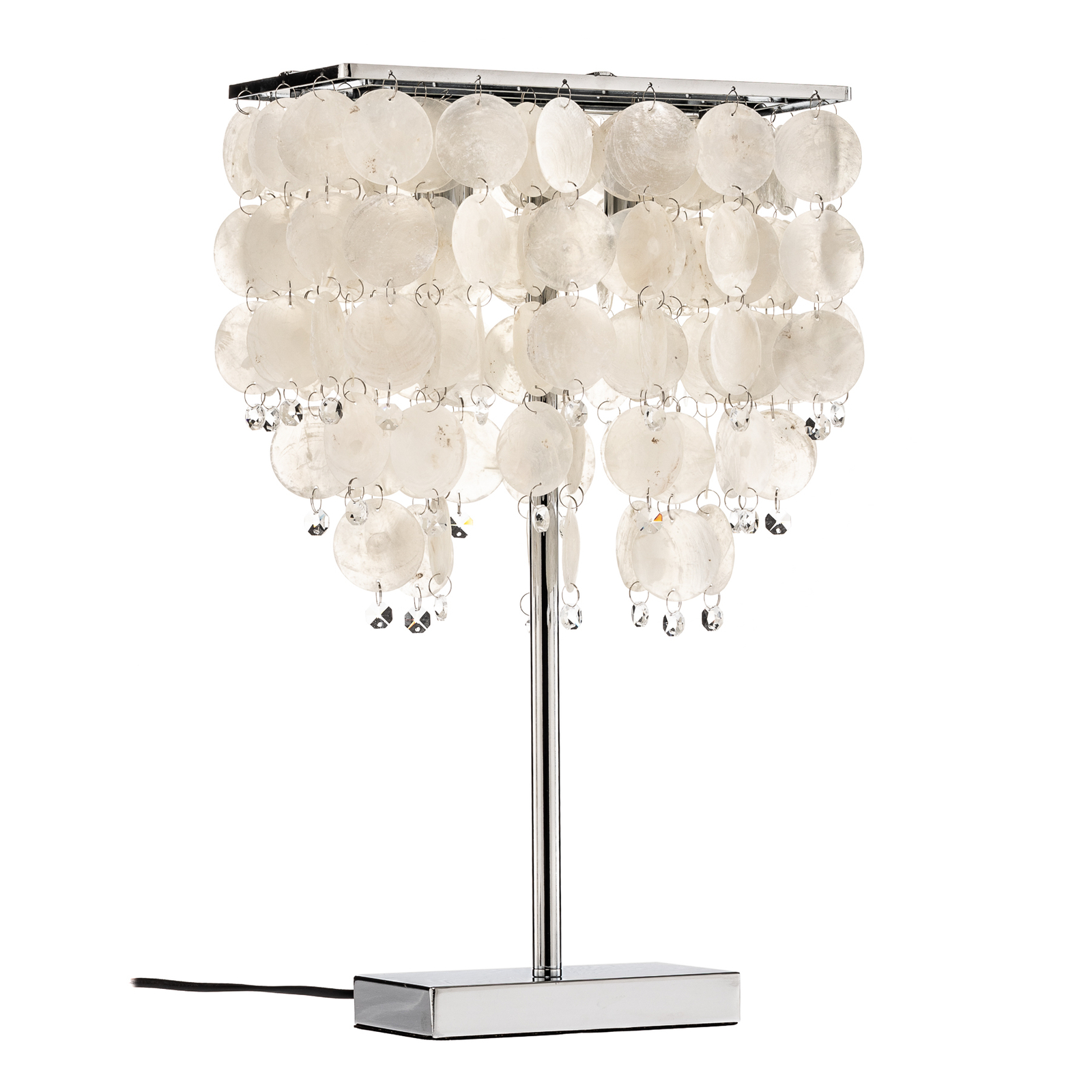 Lámpara de mesa Makani, cromo, con decoración de conchas
