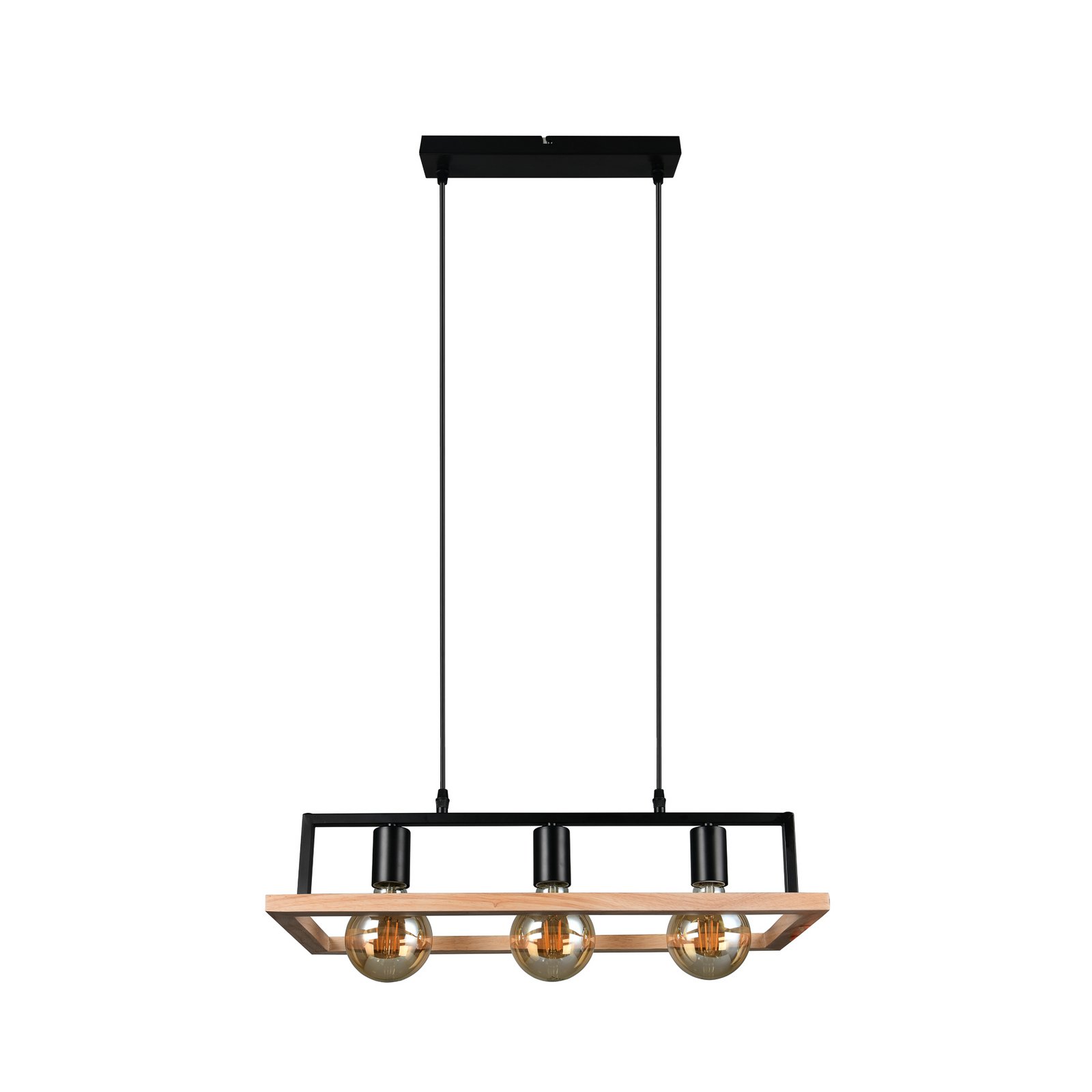Hanglamp Bano, hout/zwart, lengte 58 cm, metaal, 3-lamps.