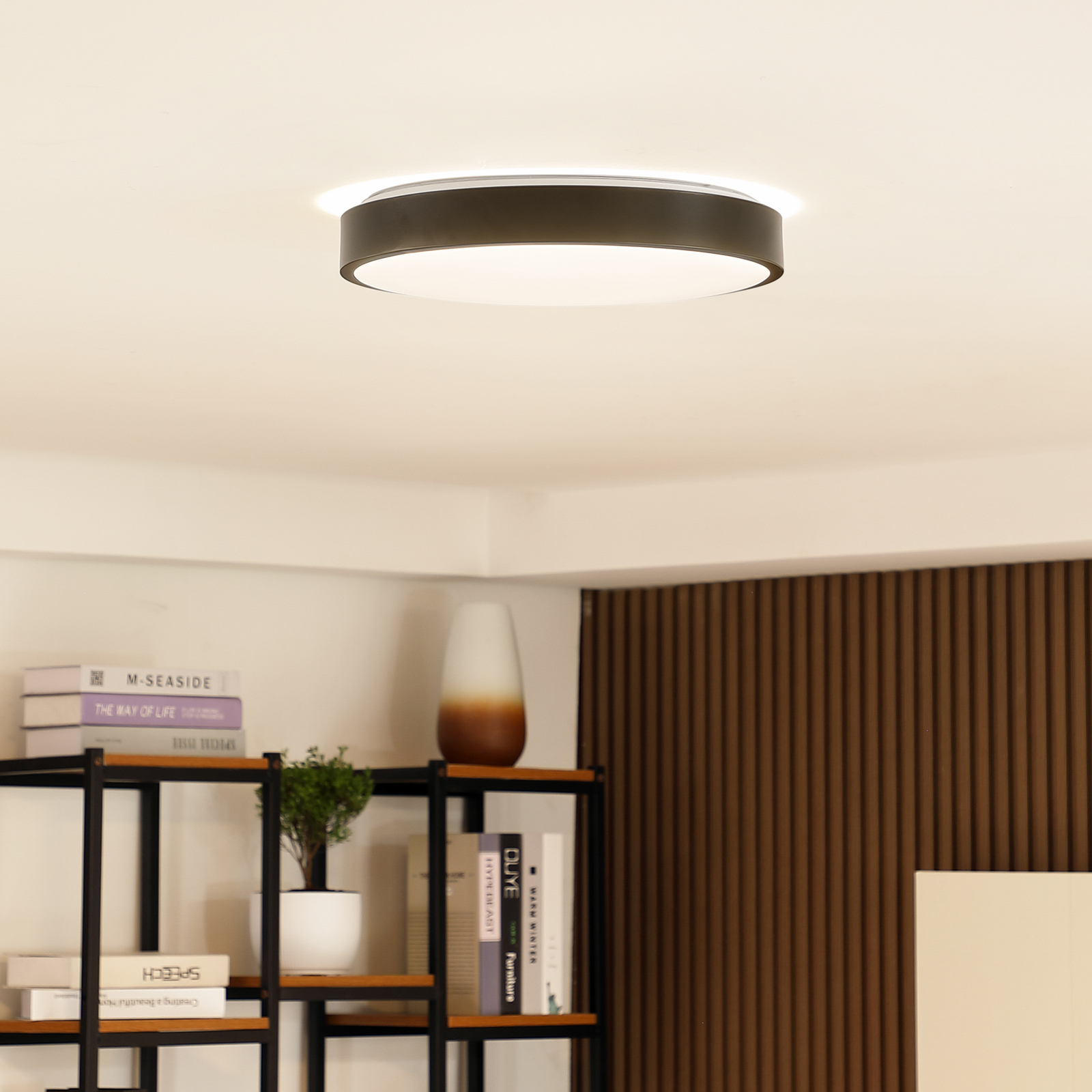 Lindby Innes LED ceiling lamp black Ø 38 cm smart