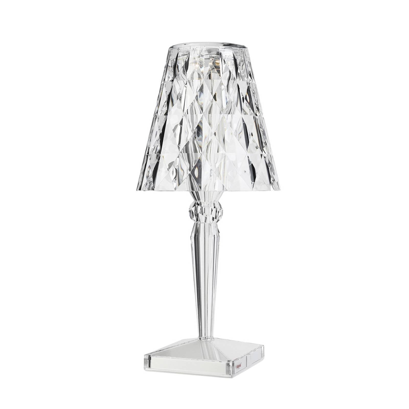 Big Battery LED Tischleuchte mit Akku - kristall PMMA transparent dimmbar H 373cm Ø 17cm LED 37V 3W 2700K IP54 für Innen- und Außenbereich