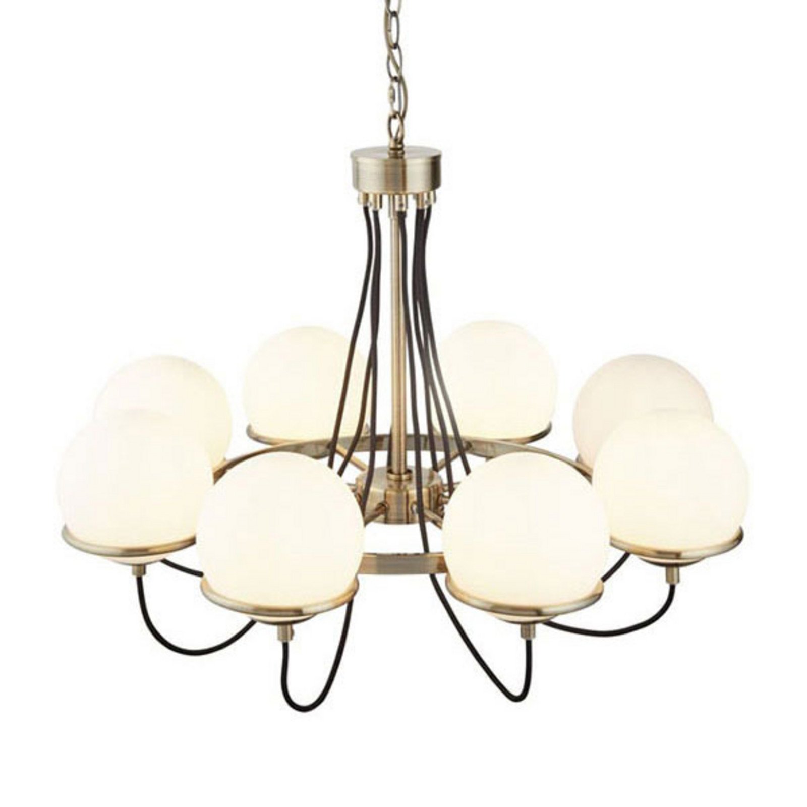 Candelabru Sphere alamă antic cu 8 sfere de sticlă