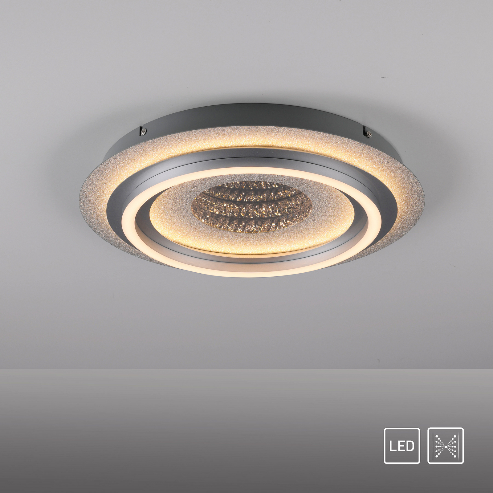 LED-loftlampe Cichio, sølvfarvet, jern, 3.000 K LED-loftlampe Cichio, sølvfarvet, jern, 3.000 K