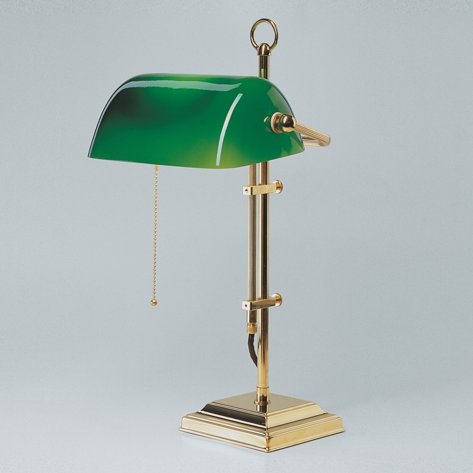 Berliner Messinglamp GITA banker's lamp made of polished brass, for Living / Dining Room, glass, brass, E27, 60 W, energy efficiency: A++, H: 50 cm