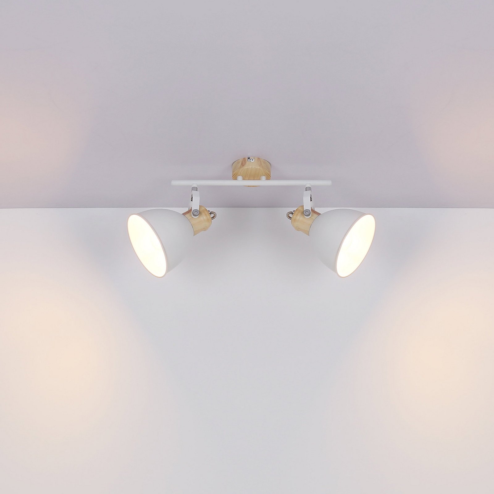 Globo Plafonieră Wiho metal alb/aspect lemn 2 becuri - Camera de zi / sufragerie - modern - alb lemn deschis la culoare