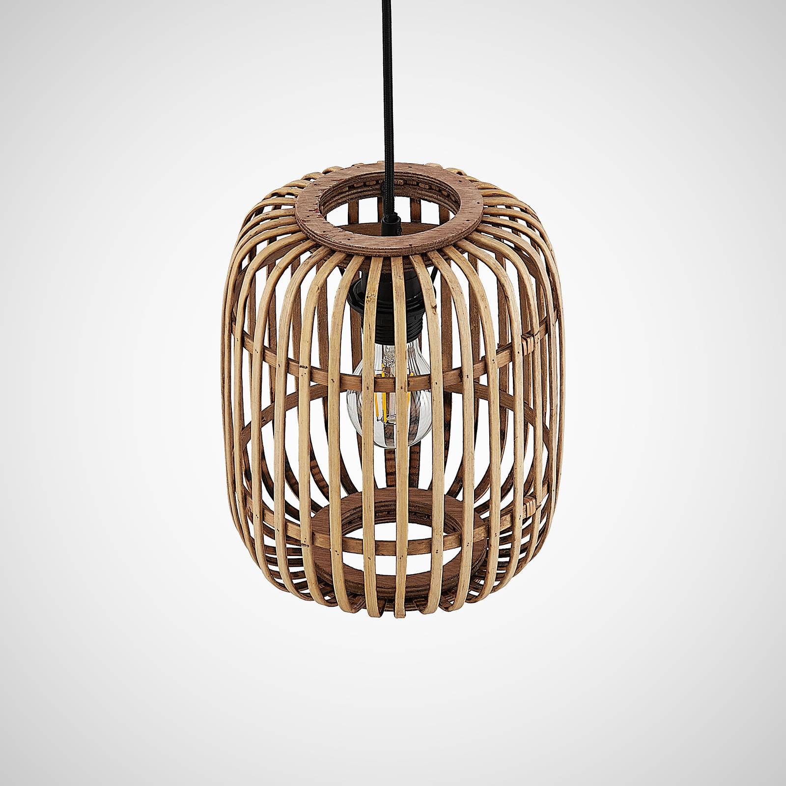 Lampa wisząca Lindby Canyana, naturalna, rattan, Ø 22 cm