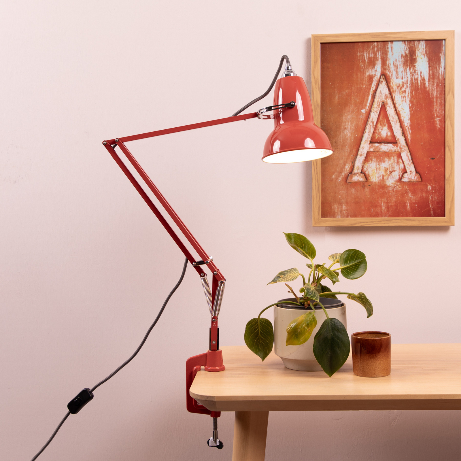 Original 1227 table lamp, red, base and clamp - Anglepoise Original 1227 table lamp, red, base and clamp - Anglepoise