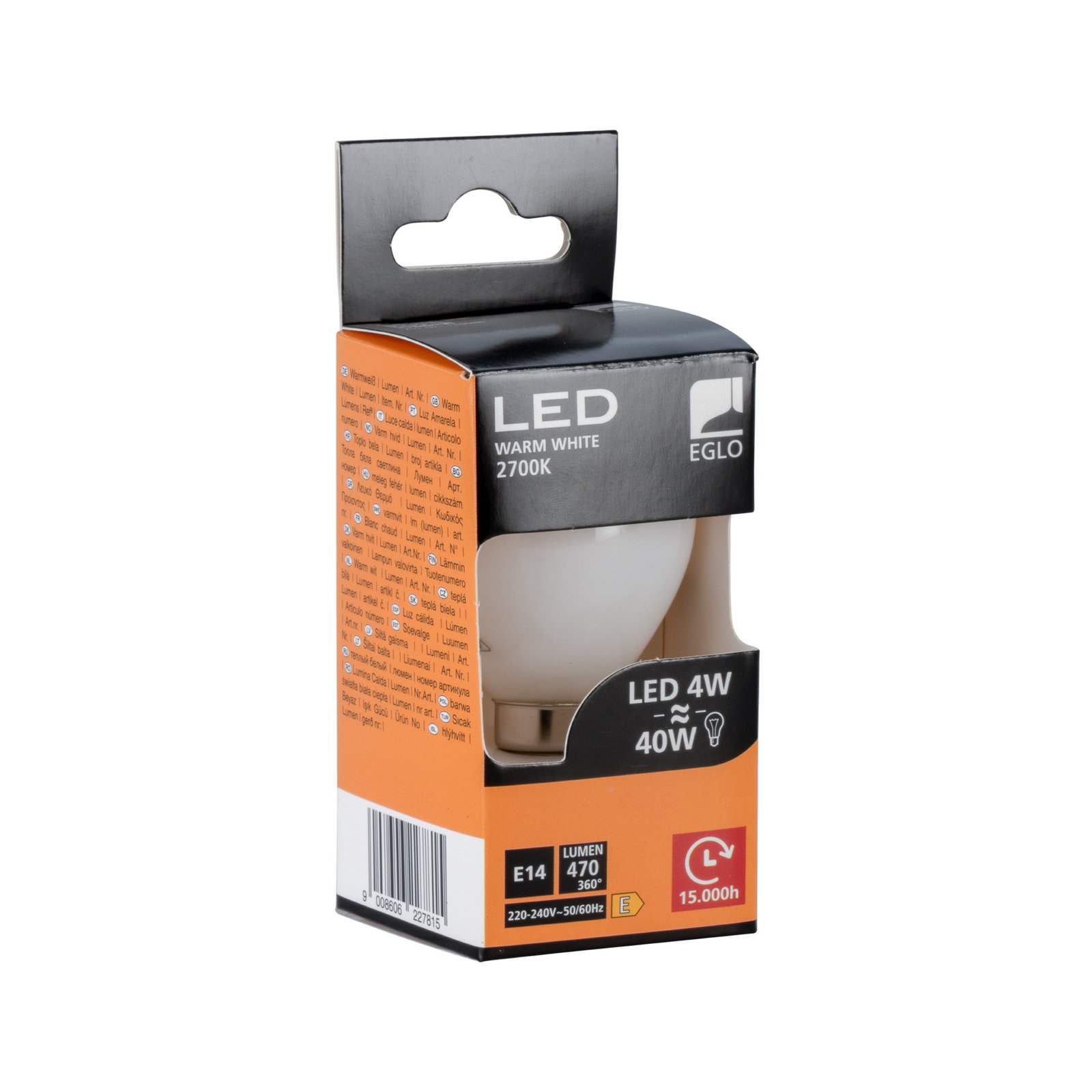 LED-lampa E14 P45 4 W, varmvit, opal