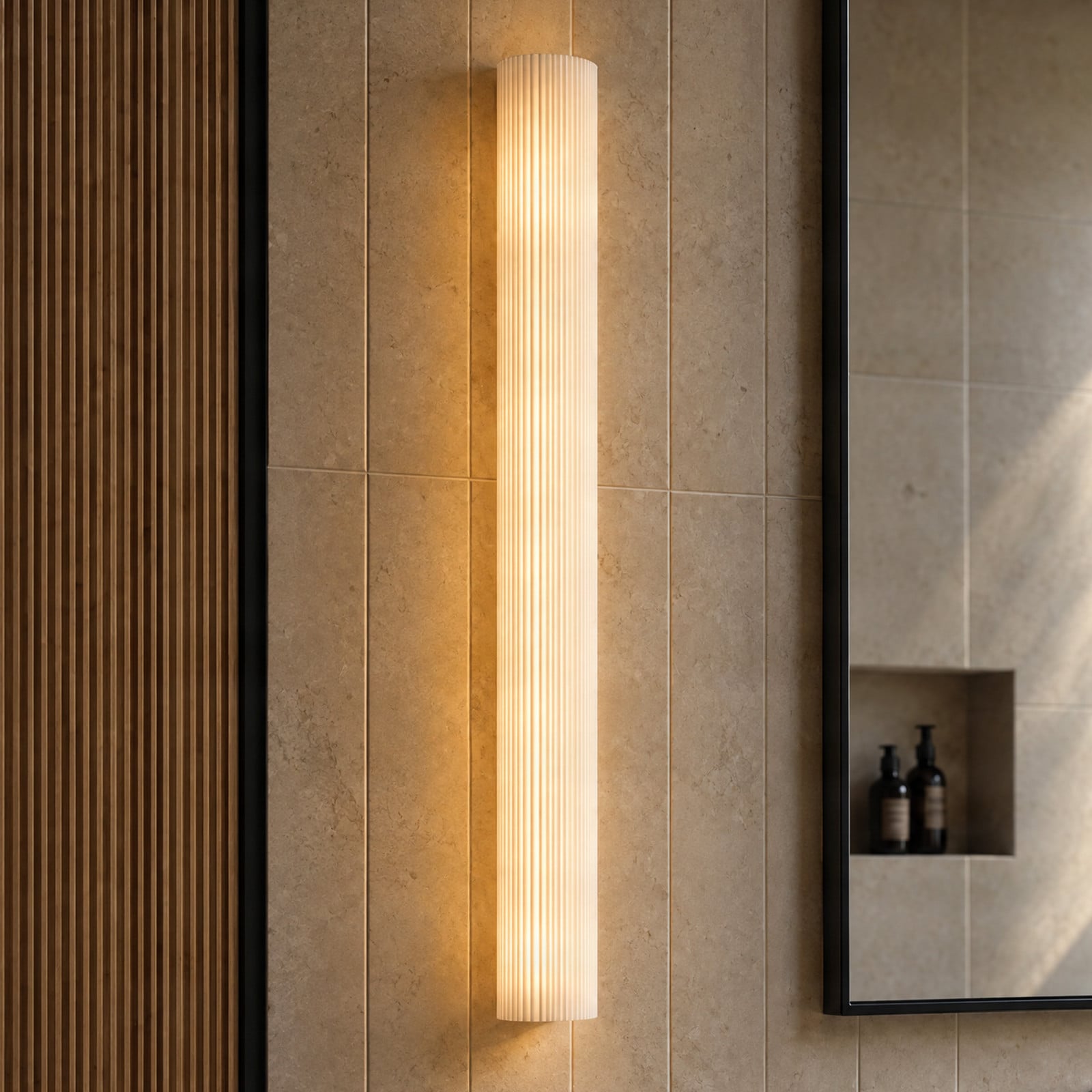 Victoire LED-vegglampe til bad, 70 cm, hvit/krom, CCT, glass – Lucande - Moderne - Med en lyskilde
