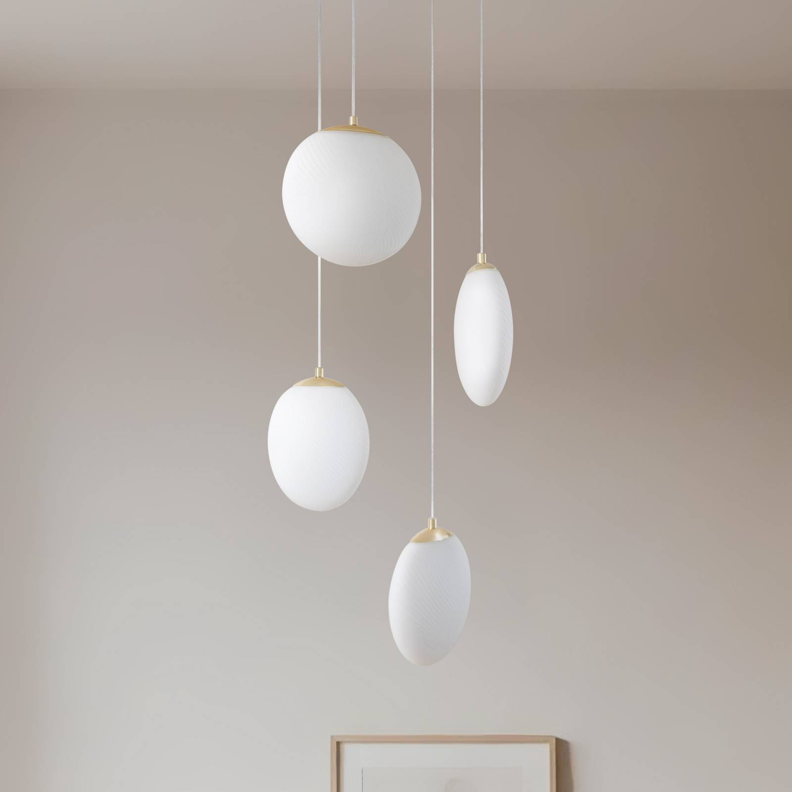 Lucande Hängeleuchte Lunelle, messing, Glas, 4-flg., Ø 40cm günstig online kaufen