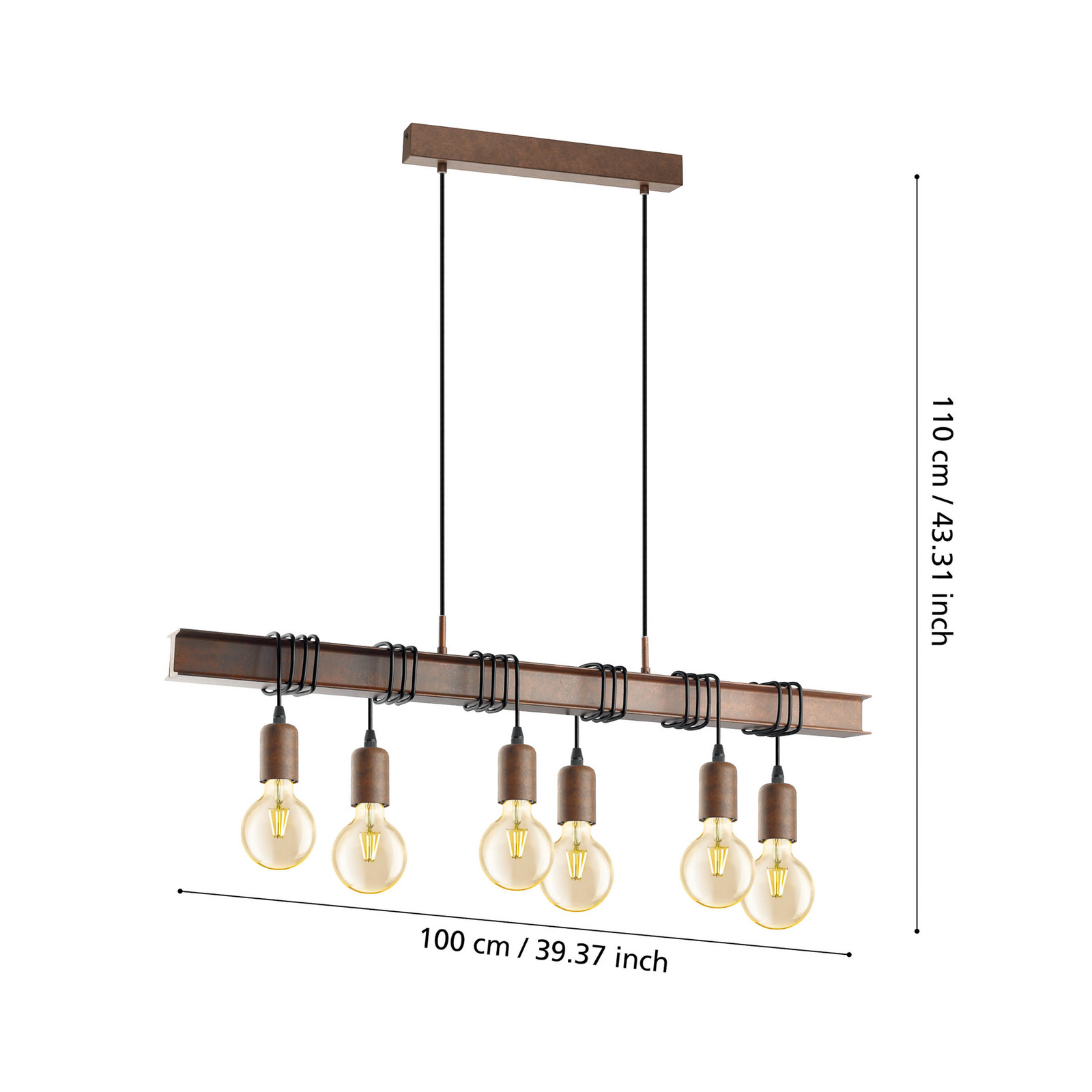 Hängelampe Townshend 4 in Dunkelbraun