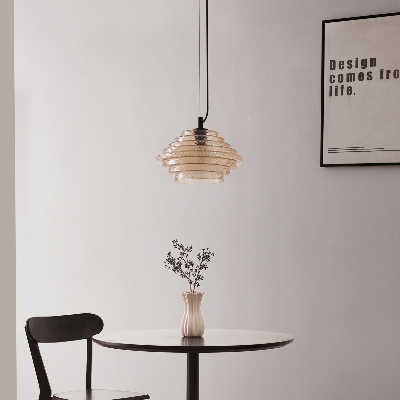 Orliana pendellampe, Ø 35 cm, ravfarvet, glas - Lindby