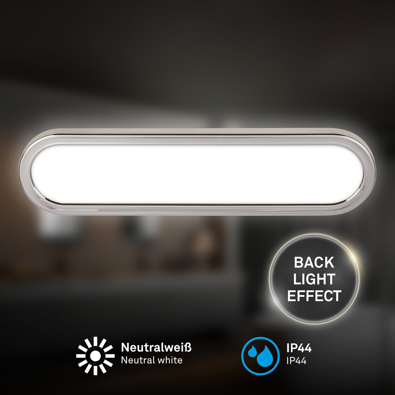 LED-vannitoa seinavalgusti Pil, kroomitud, laius 35 cm, plast