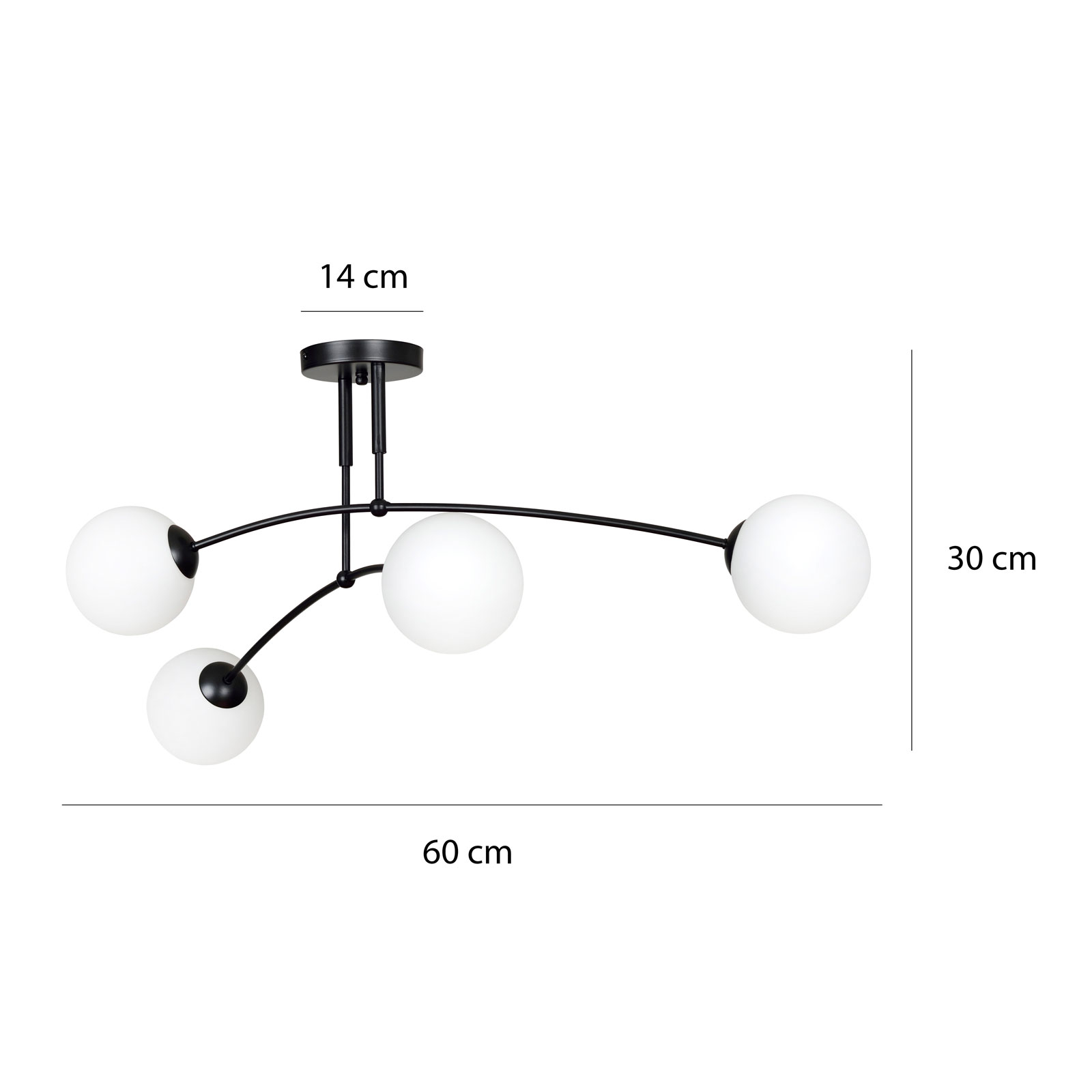 Pregos 4 ceiling light in black, 4-bulb