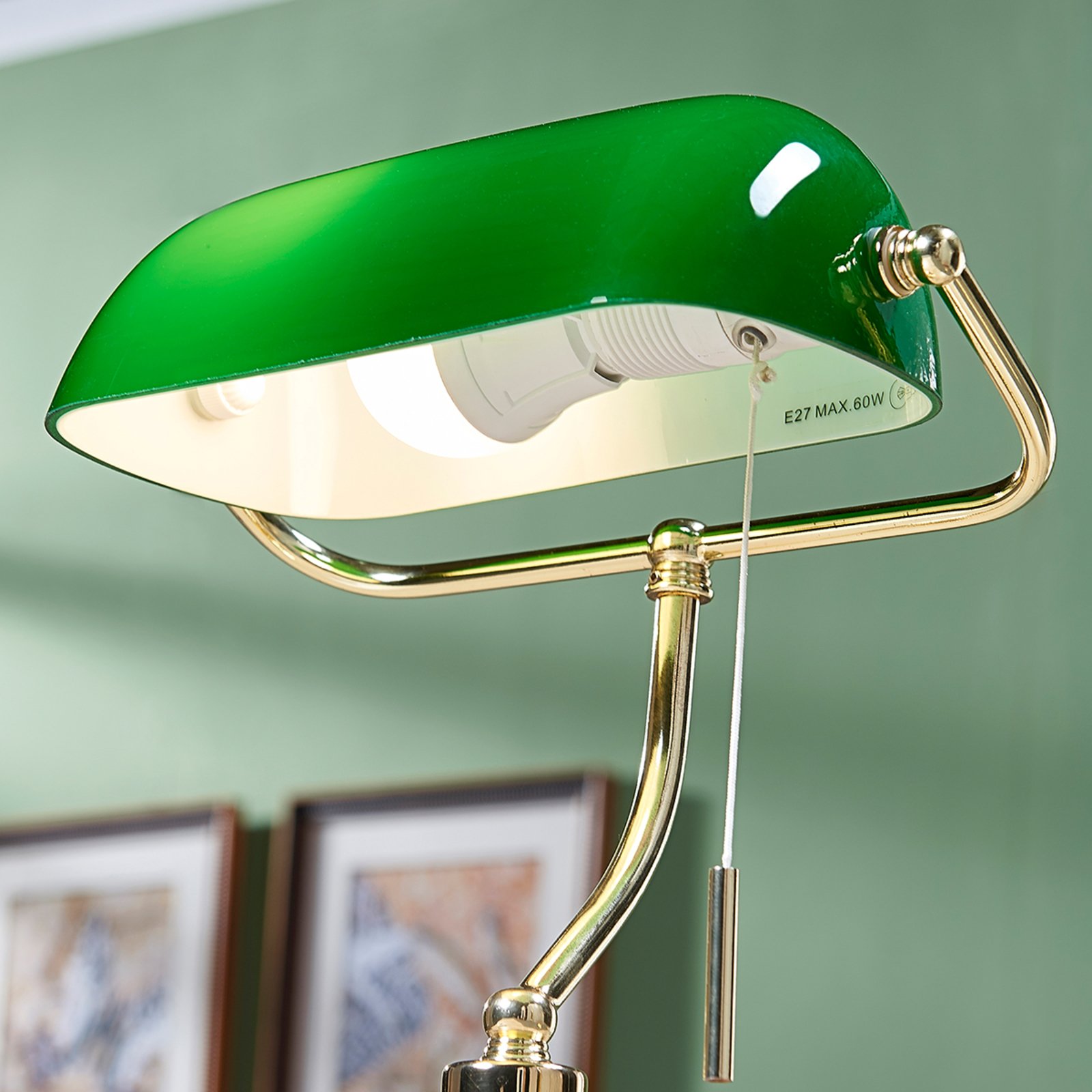 Milenka Lampe de Table Polished Brass/Green - Lindby