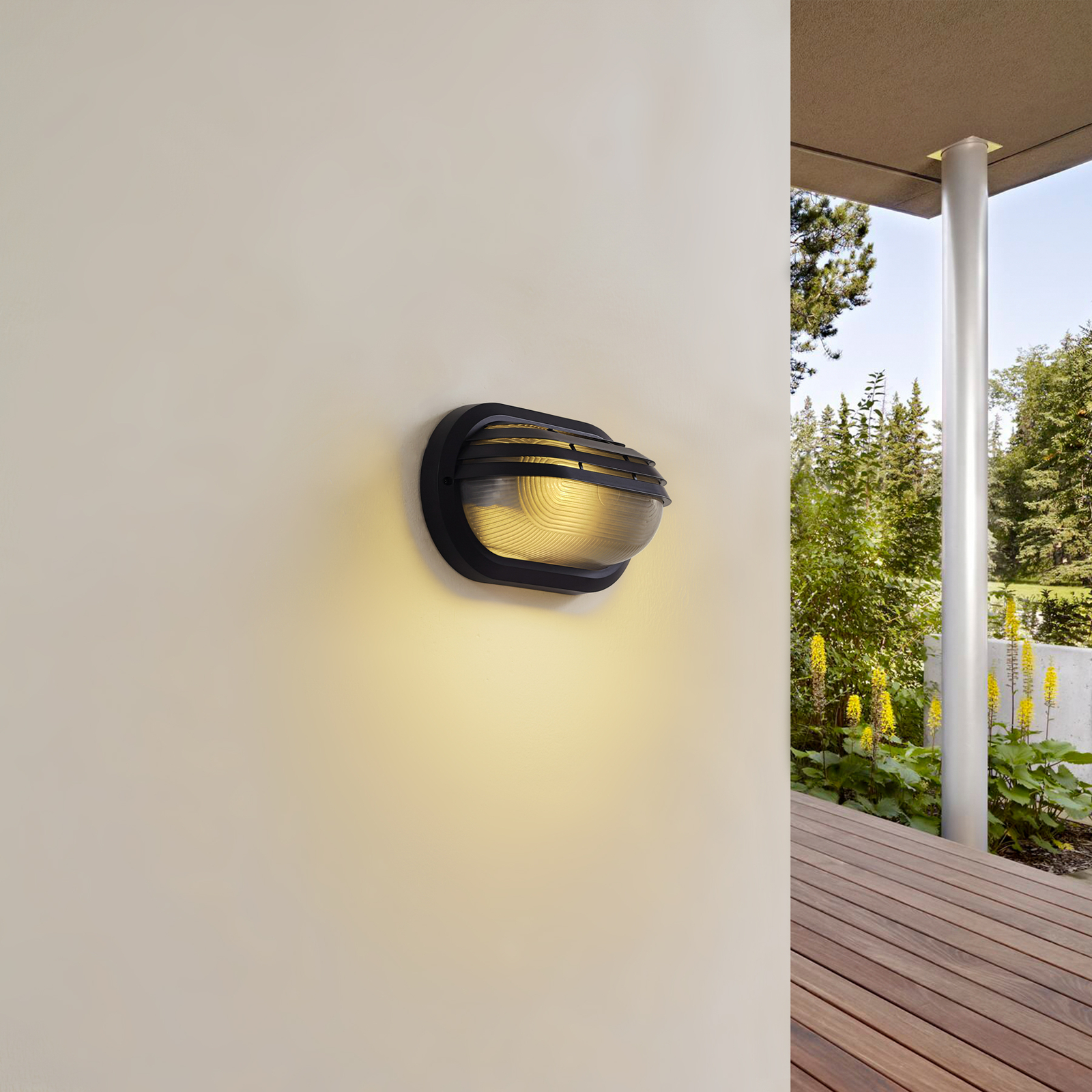 Lindby outdoor wall light Adita, black, ABS, height 16.3 cm