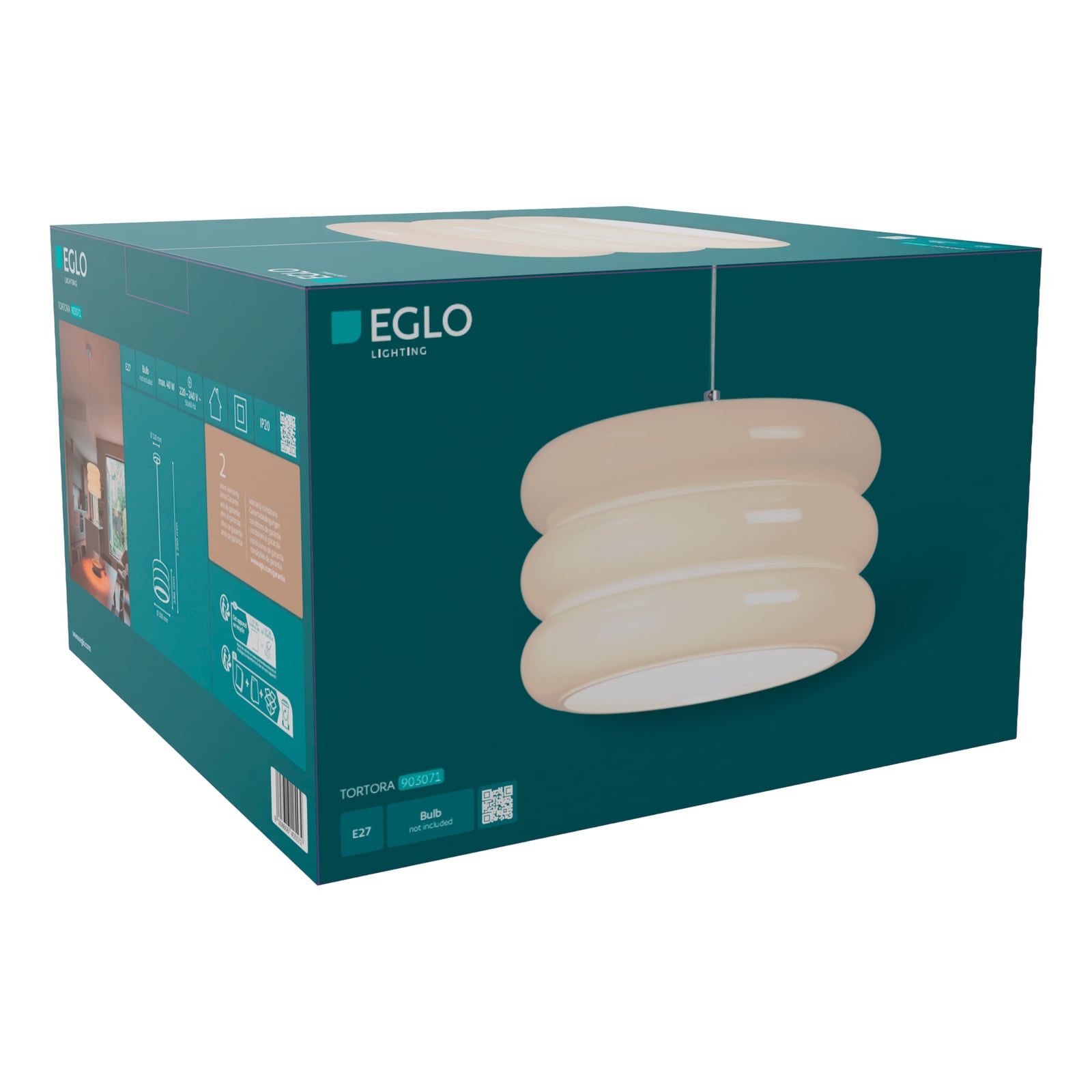 Závesné svietidlo Tortora, biele, Ø 30 cm, sklo, E27