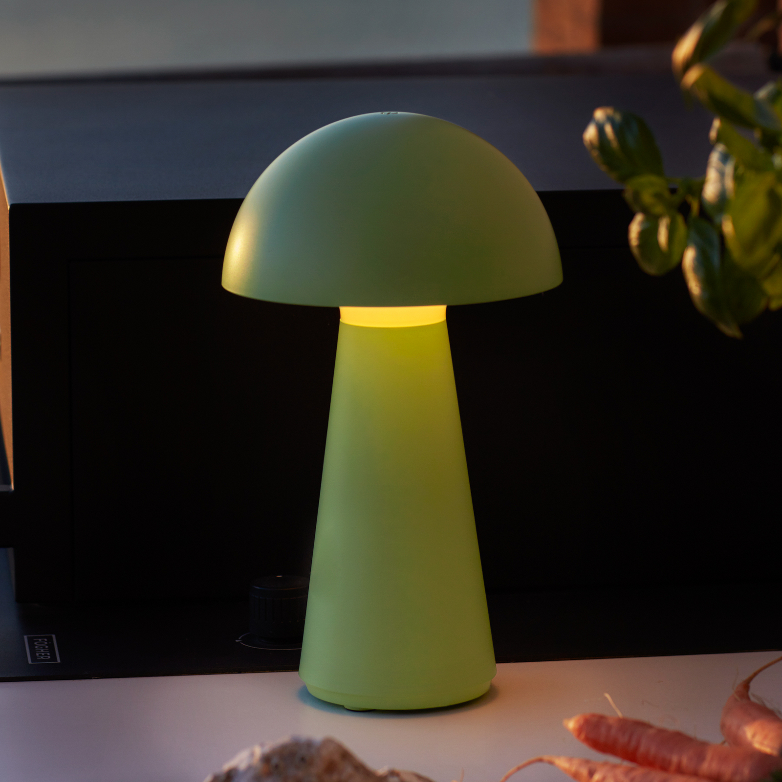 LED stolní lampa Sam na akumulátor, zelená, plast, výška 28 cm, IP54