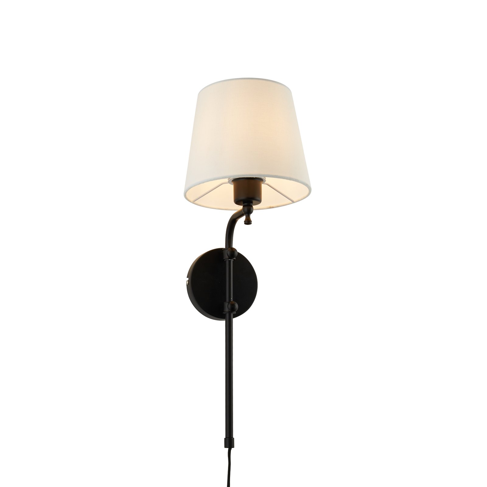 Wall lamp Munich, plug, black/white, linen, adjustable