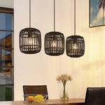 Lindby hanglamp Canyana, zwart, 3-lamps, rotan, 105 cm