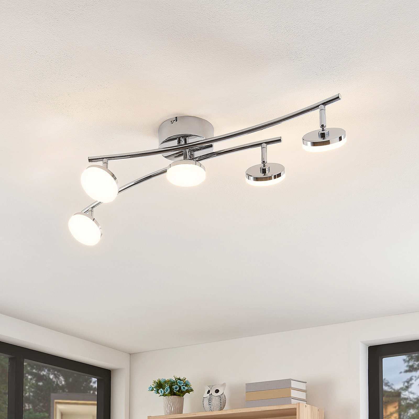 Lindby Rouven metal LED ceiling light, 5-bulb, for Living / Dining Room, metal, aluminium, plastic, 4.3 W, energy efficiency: A+, L: 70 cm, W: 23.4 cm, H: 14 cm