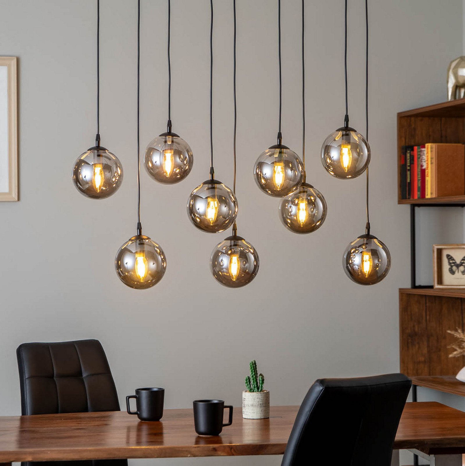 EMIBIG LIGHTING Lampă suspendată Glassy 9 becuri negru grafit sticlă E14 - Camera de zi / sufragerie - Modern - Metal