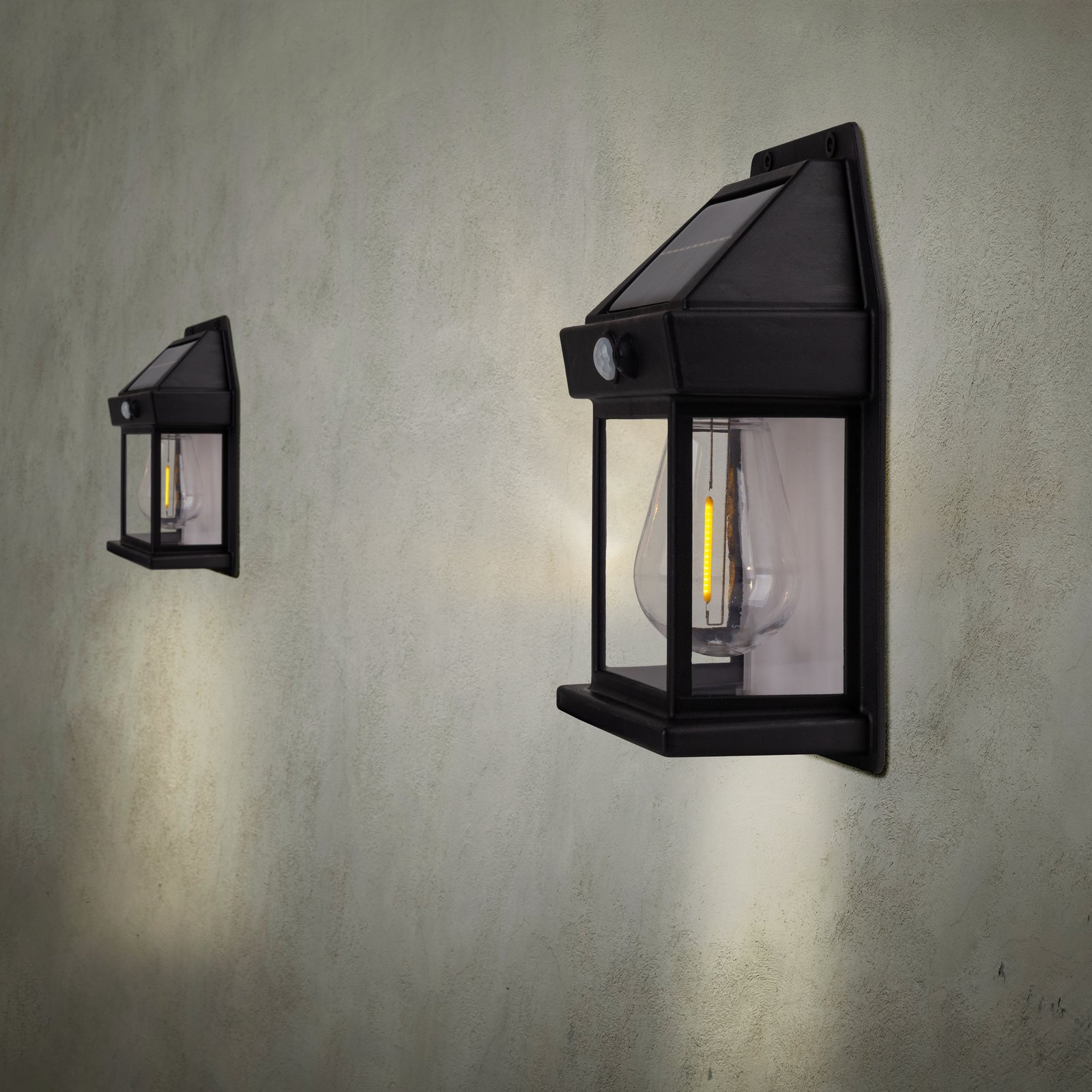 LED solar outdoor wall lamp Mira, sensor, black, set of 2 IP44