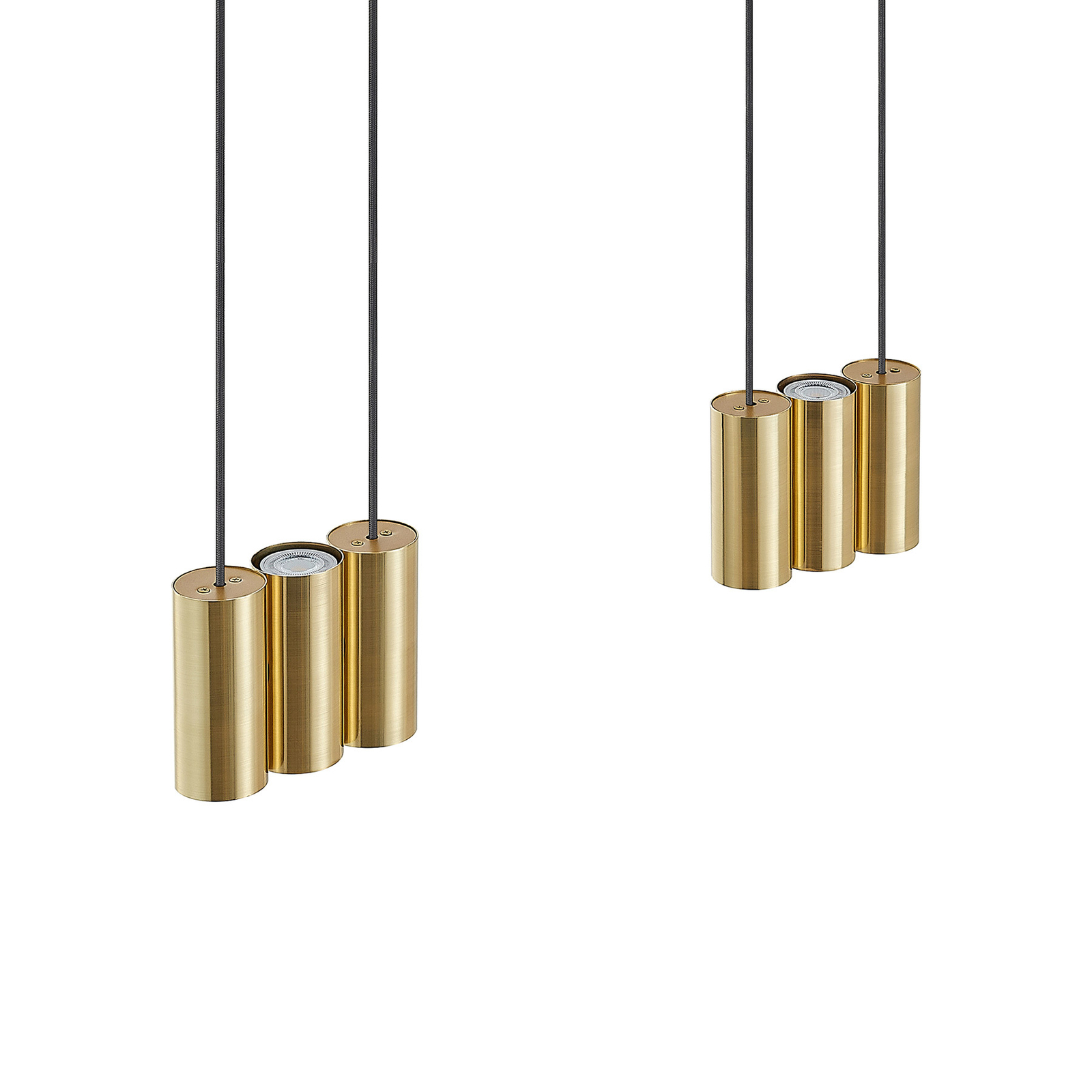 Lucande Cesur hanging light, six-bulb, brass