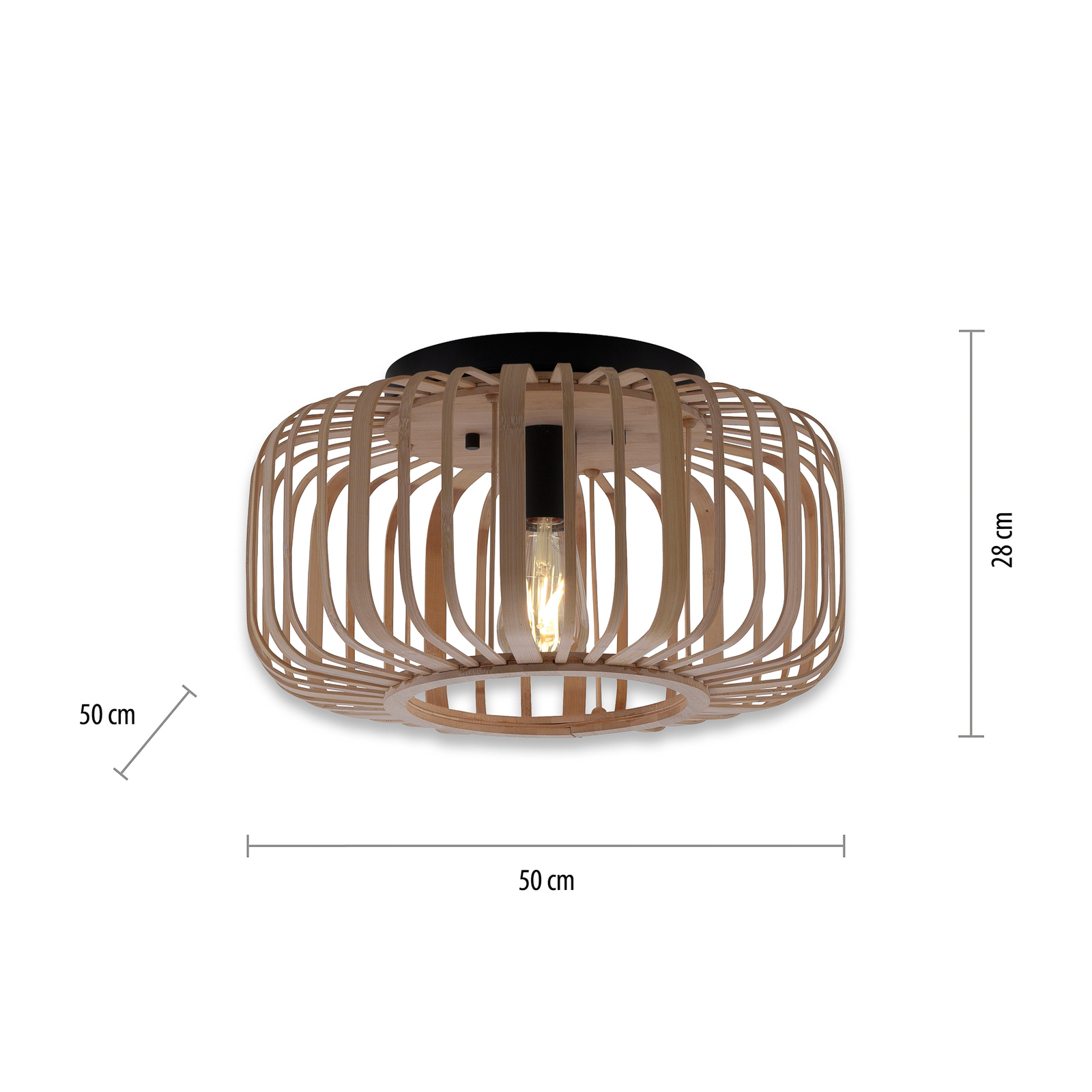 Racoon wooden ceiling lamp, thick struts, Ø 52cm
